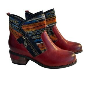 Elite by‎ Corkys Kayla Leather Ankle Boots Size 9 Red Southwestern Blanket NWOB